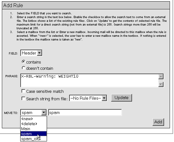 E-mail Spam Filtering Setup